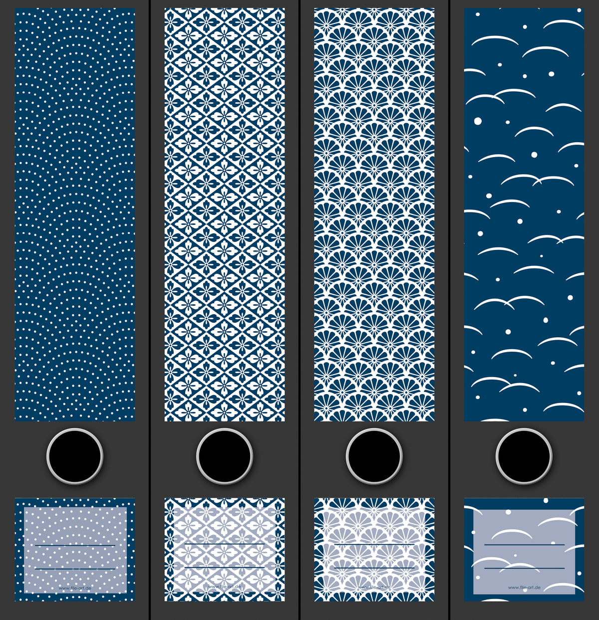 file art 4er -Ordnerrücken-Etiketten-Set &quot;Blue Pattern I&quot; für 7,5 und 8 cm Ordner -NEU-