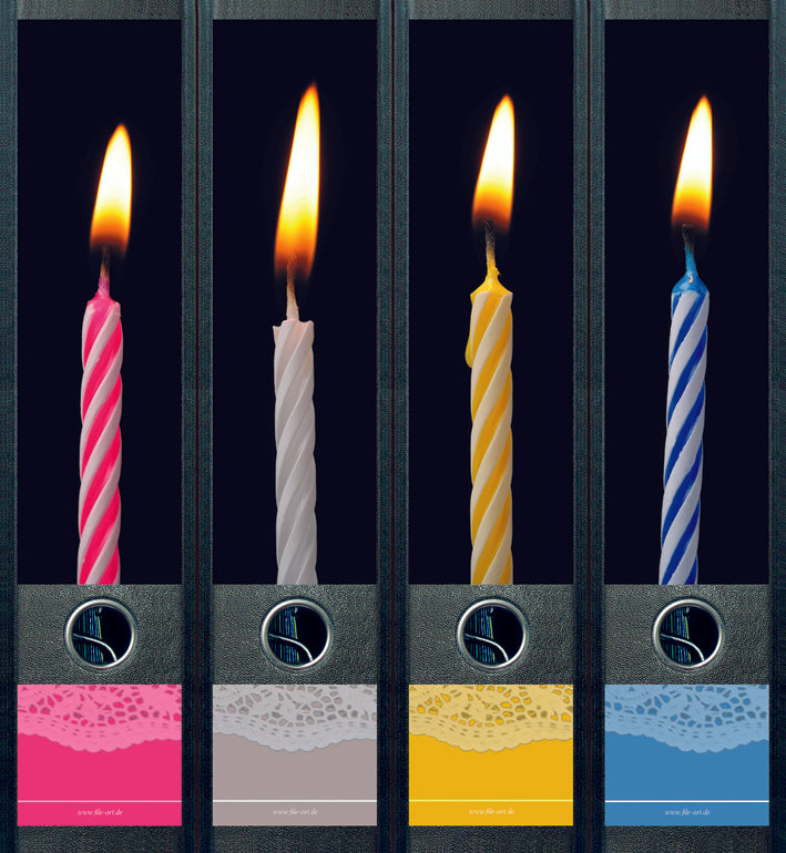 file art 4er-Ordnerrücken-Etiketten-Set &quot;Birthday Candles&quot; für 7,5 und 8 cm Ordner
