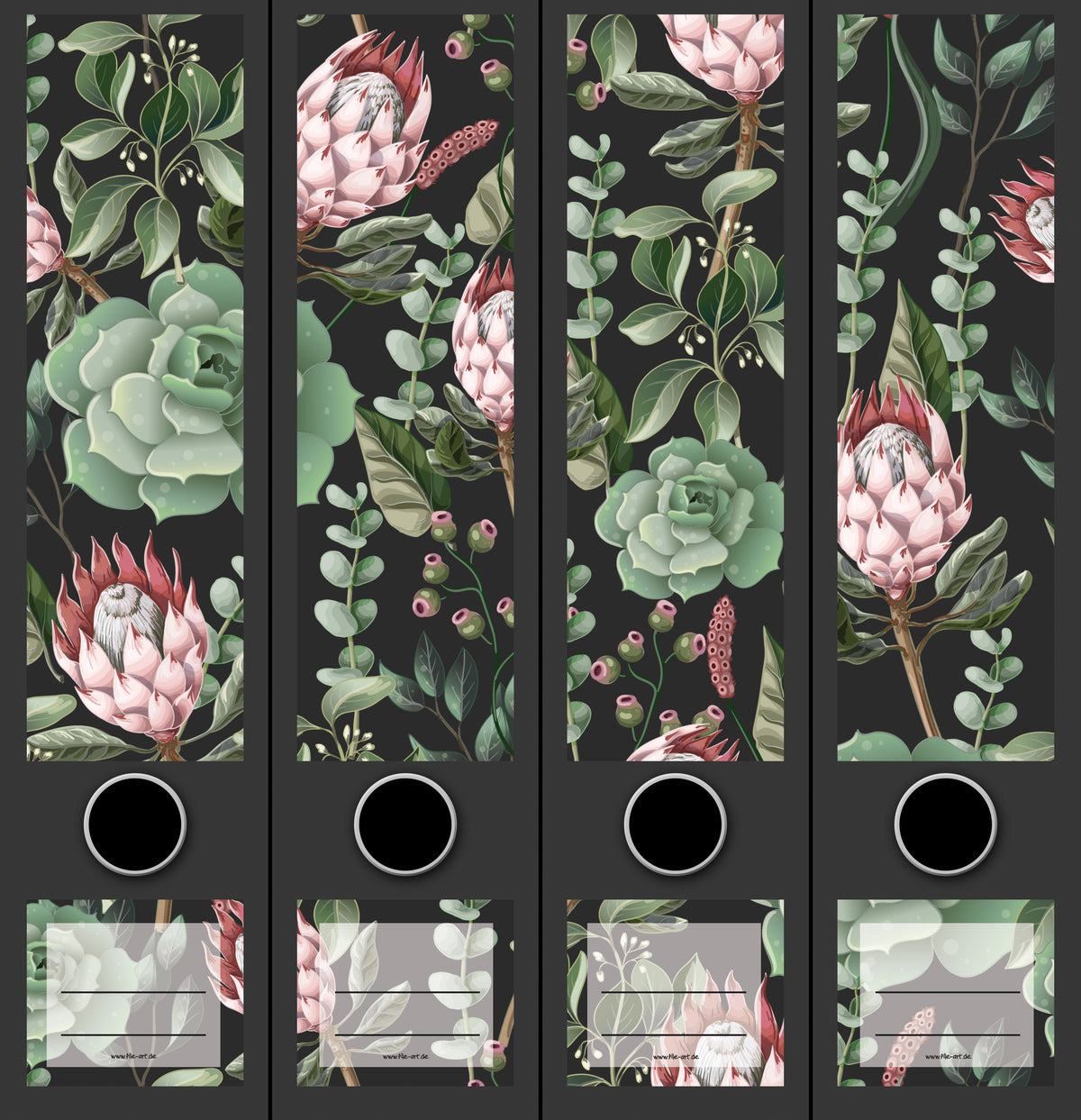 file art 4er -Ordnerrücken-Etiketten-Set &quot;Succulent pattern&quot; für 7,5 und 8 cm Ordner -NEU-