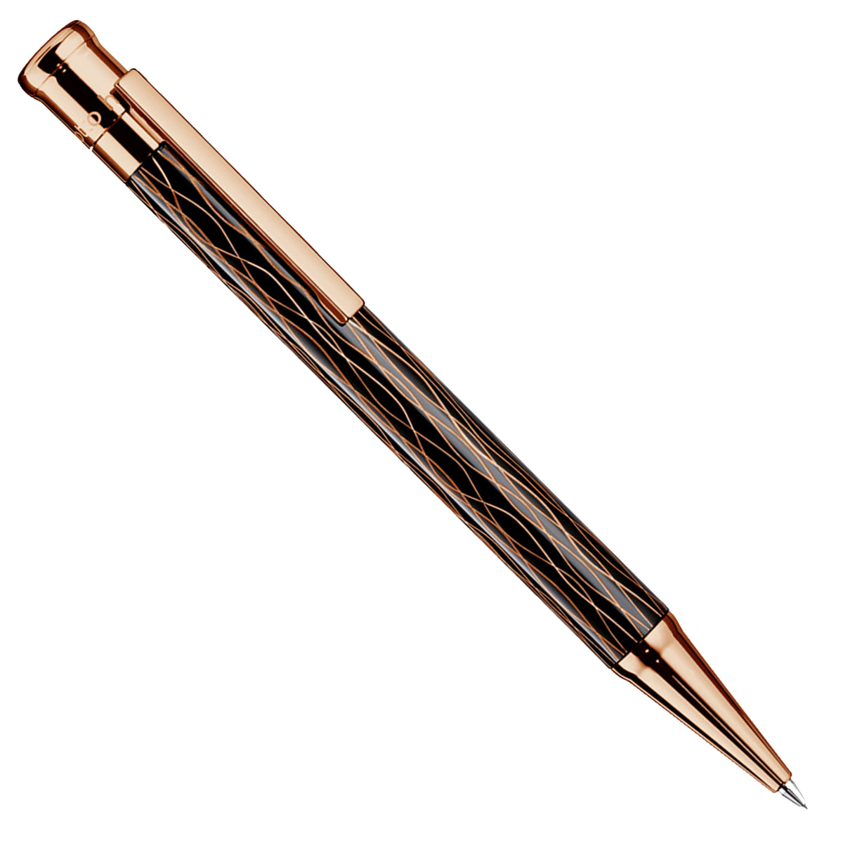 Bleistift Otto Hutt Design04 - Schwarz Roségold Wellen guillochiert / Roségold beschichtet