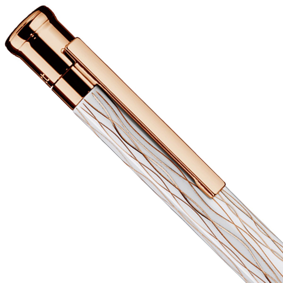 Bleistift Otto Hutt Design04 - Weiß Roségold Wellen guillochiert / Roségold beschichtet
