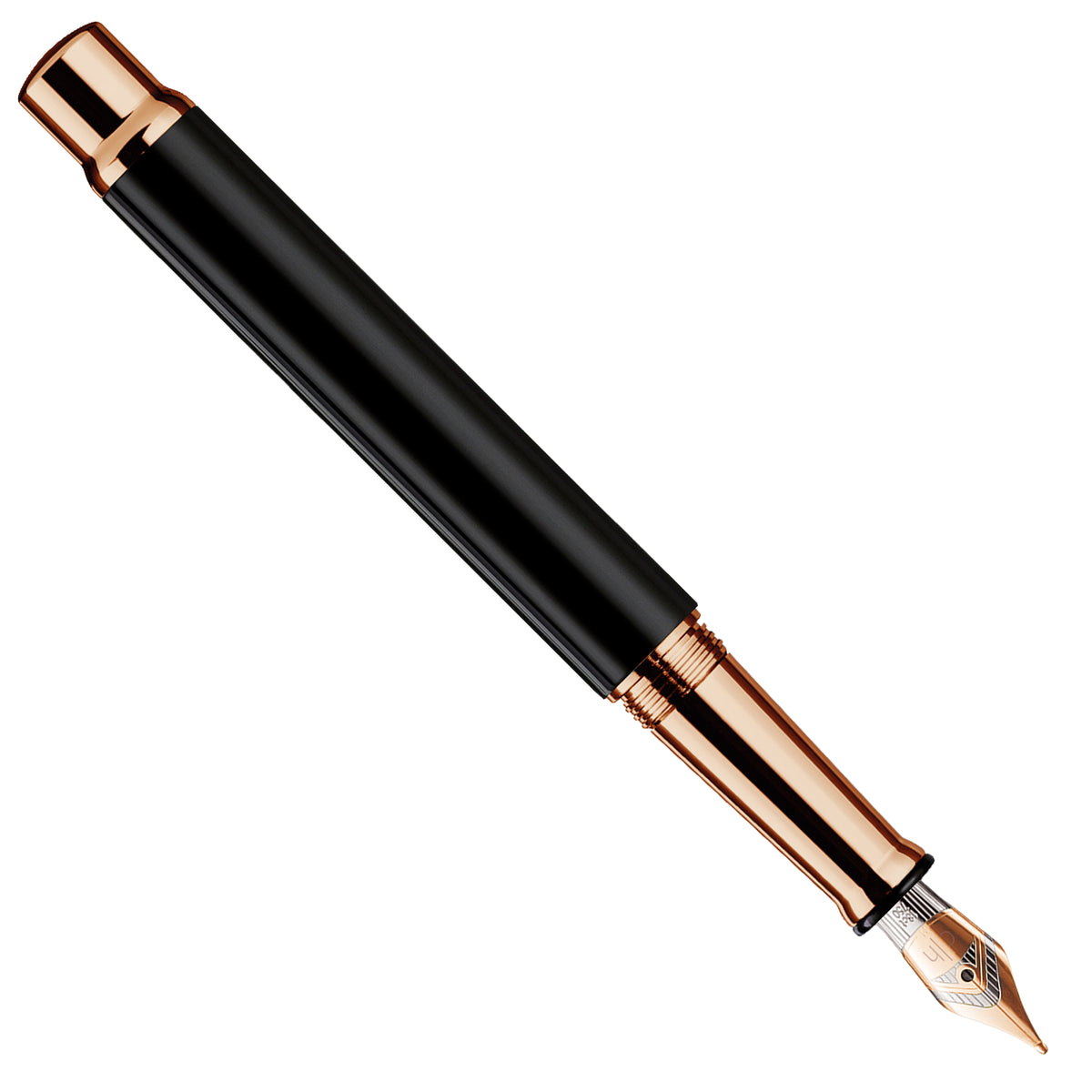 Füllfederhalter Otto Hutt Design04 - Schwarz Glanz, Rosé vergoldet / Stahlfeder