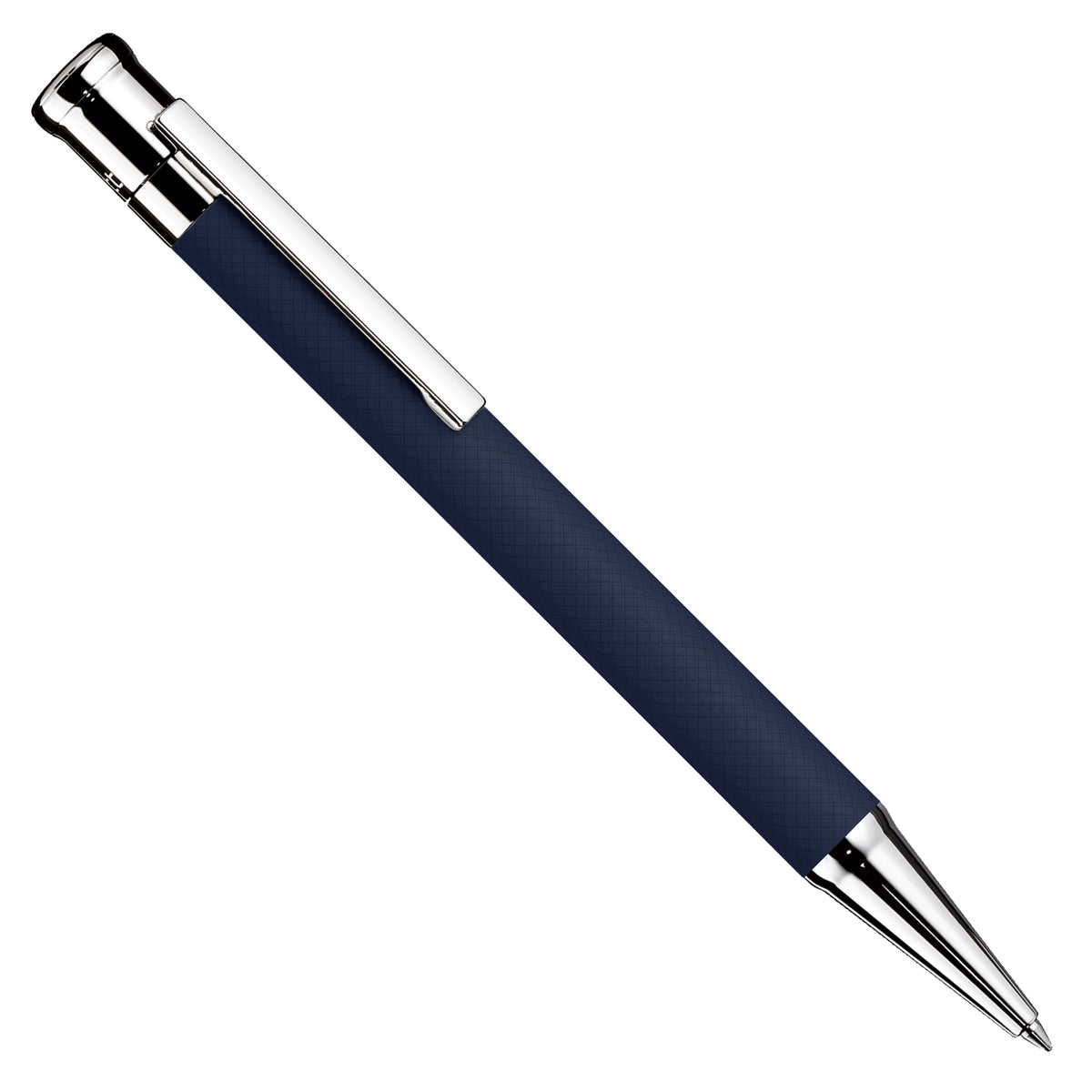 Kugelschreiber Otto Hutt Design04 - Blau Karo guillochiert/Platin beschichtet