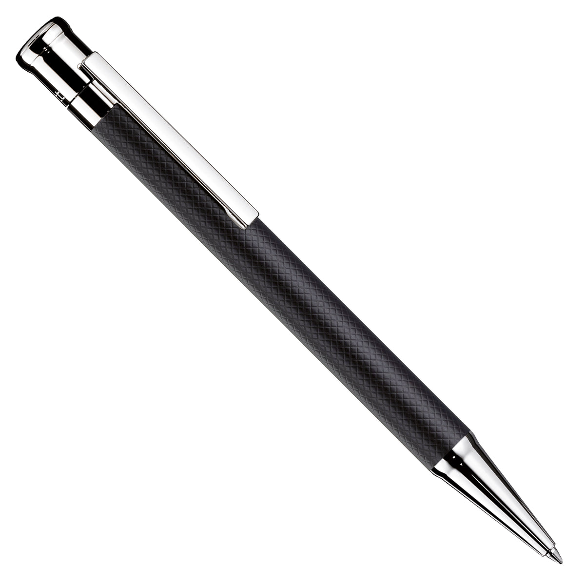 Kugelschreiber Otto Hutt Design04 - Schwarz Karo guillochiert/Platin beschichtet