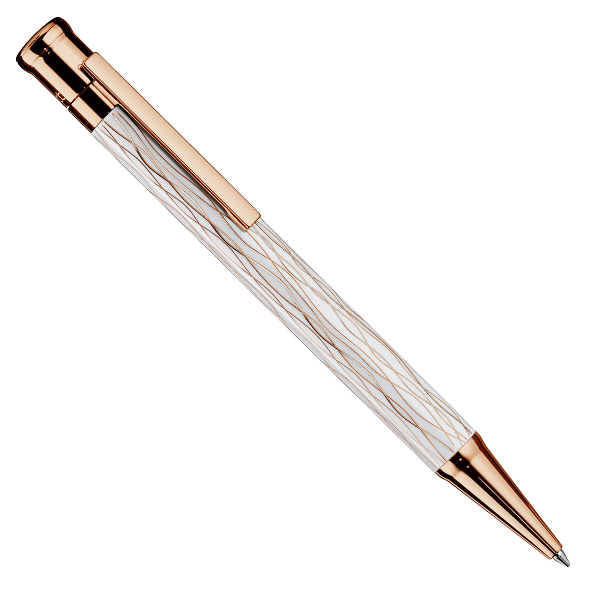 Kugelschreiber Otto Hutt Design04 - Weiß Roségold Wellen guillochiert/Roségold beschichtet