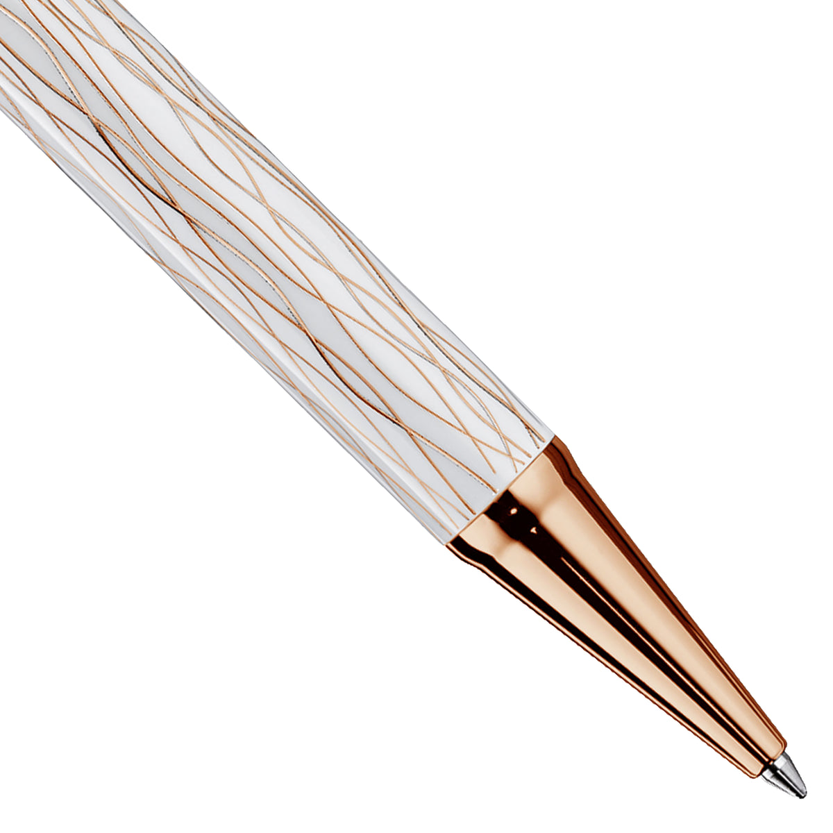 Kugelschreiber Otto Hutt Design04 - Weiß Roségold Wellen guillochiert/Roségold beschichtet