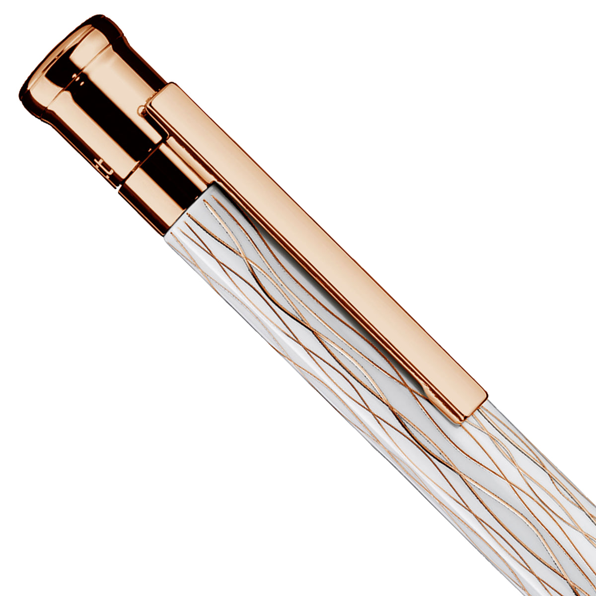 Kugelschreiber Otto Hutt Design04 - Weiß Roségold Wellen guillochiert/Roségold beschichtet