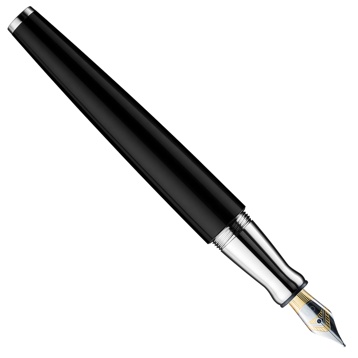 Füllfederhalter Otto Hutt Design06 - Schwarz Glanz, Beschlagteile platiniert / Stahlfeder