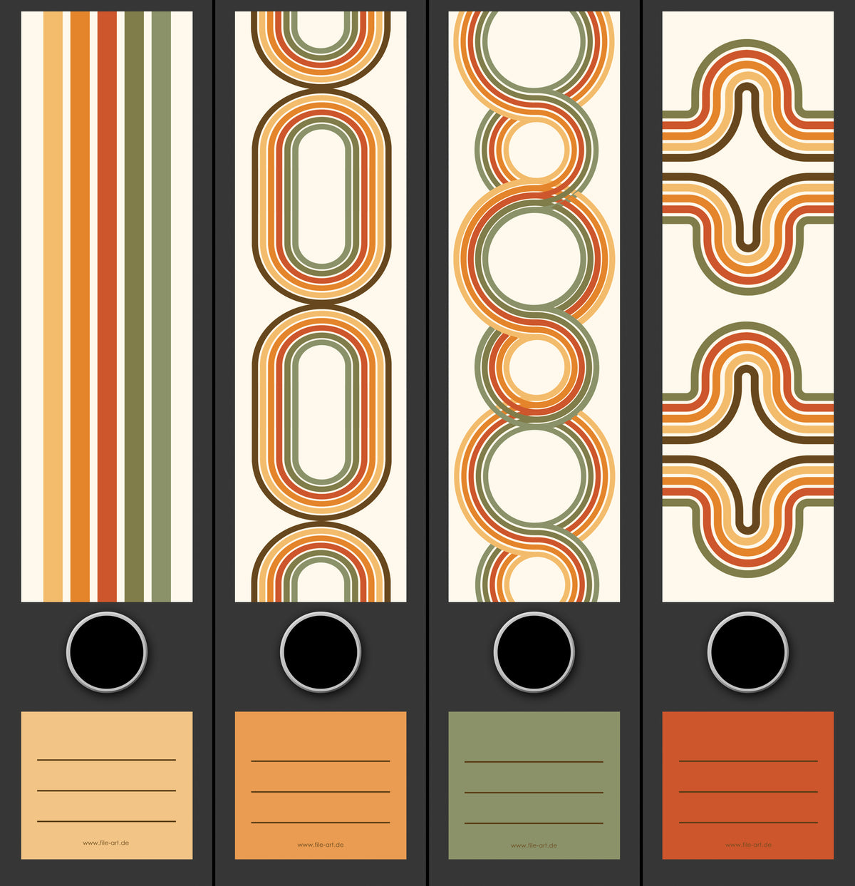 file art 4er-Ordnerrücken-Etiketten-Set &quot;Retro Pattern&quot; für 7,5 und 8 cm Ordner -NEU-