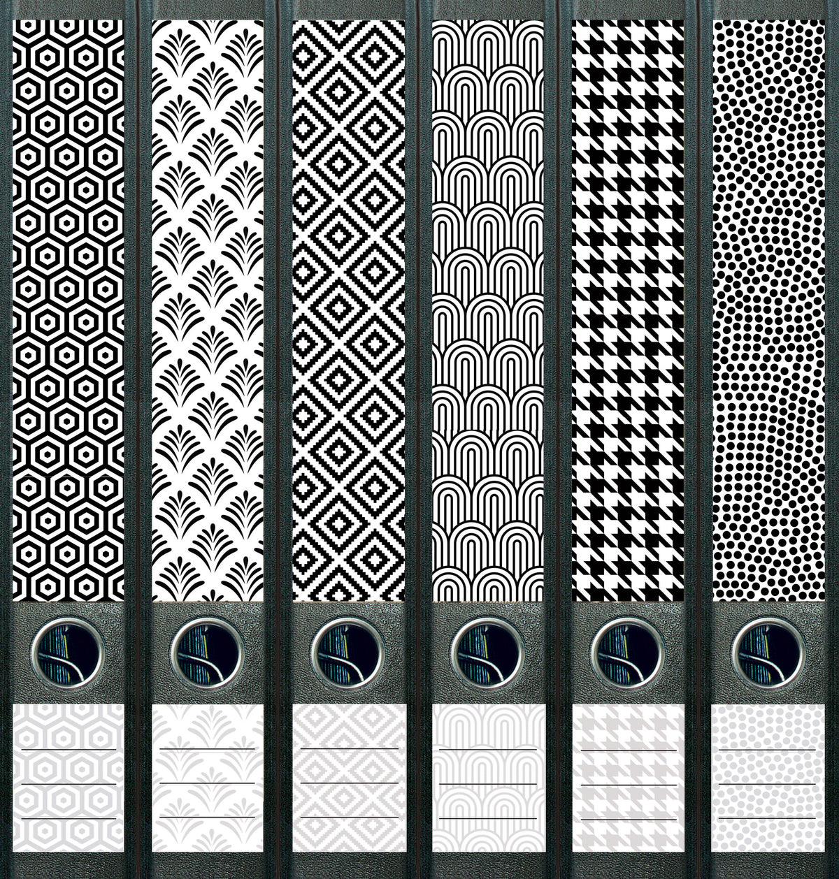 file art 6er -Ordnerrücken-Etiketten-Set &quot;Black and White/6&quot; für 5 cm Ordner -NEU-