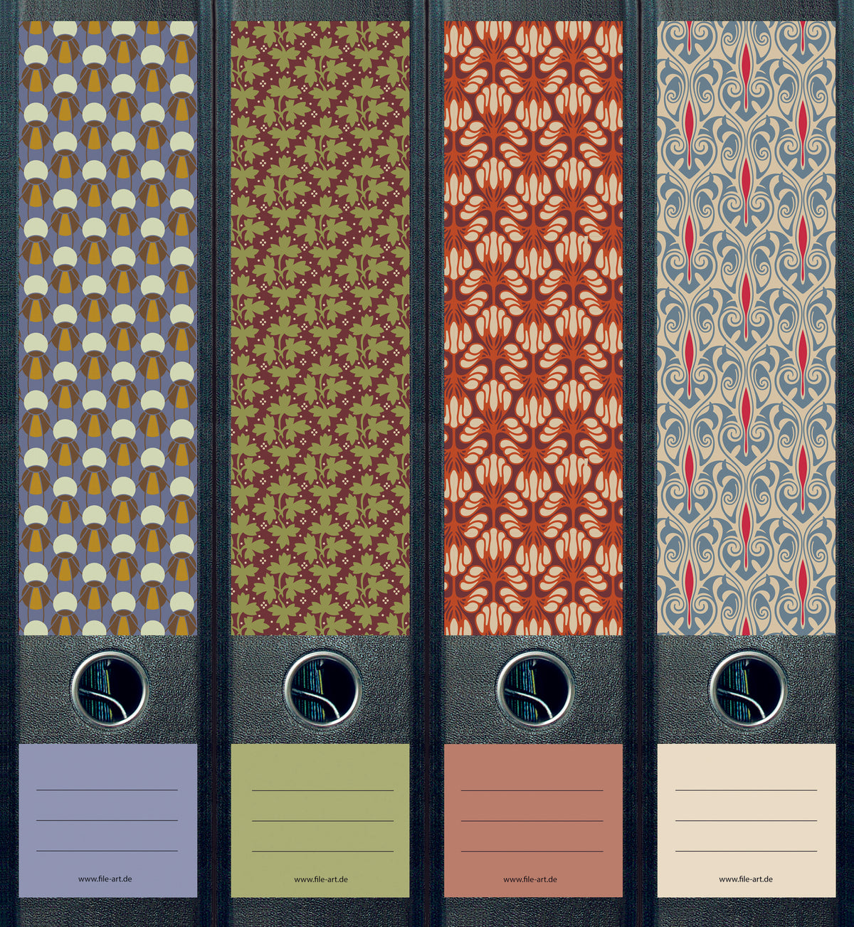 file art 4er-Ordnerrücken-Etiketten-Set &quot;Pattern II&quot; für 7,5 und 8 cm Ordner
