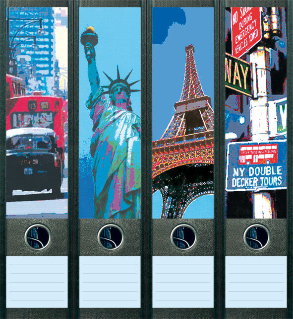 file art 4er-Ordnerrücken-Etiketten-Set &quot;City&quot; für 7,5 und 8 cm Ordner