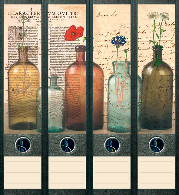 file art 4er-Ordnerrücken-Etiketten-Set &quot;Bottles&quot; für 7,5 und 8 cm Ordner