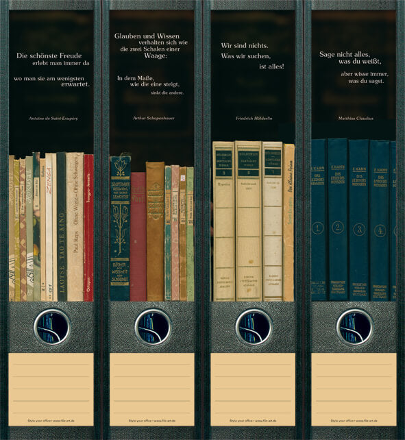file art 4er-Ordnerrücken-Etiketten-Set &quot;Books &amp; Quotes&quot; für 7,5 und 8 cm Ordner