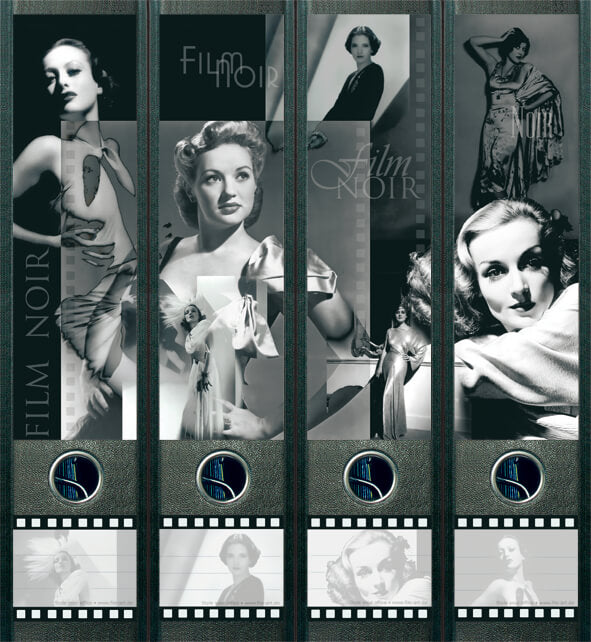 file art 4er-Ordnerrücken-Etiketten-Set &quot;Film Noir&quot; für 7,5 und 8 cm Ordner