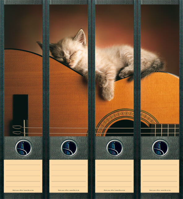 file art 4er-Ordnerrücken-Etiketten-Set &quot;Cat and Guitar&quot; für 7,5 und 8 cm Ordner