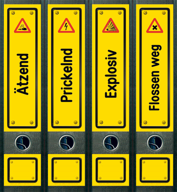 file art 4er-Ordnerrücken-Etiketten-Set &quot;Danger Signs&quot; für 7,5 und 8 cm Ordner
