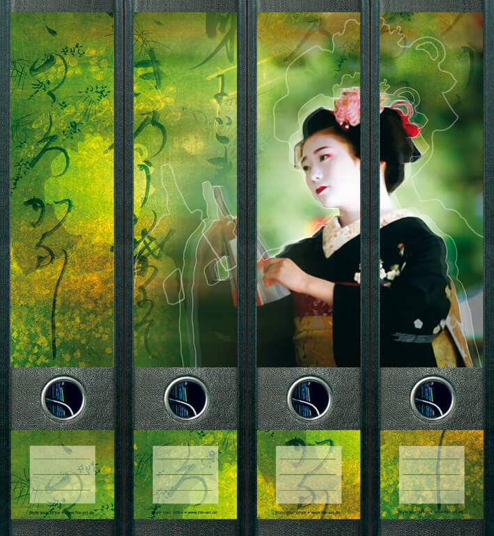 file art 4er-Ordnerrücken-Etiketten-Set &quot;Geisha&quot; für 7,5 und 8 cm Ordner