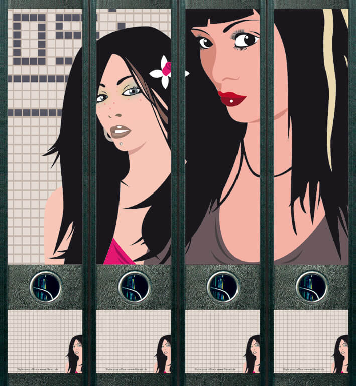 file art 4er-Ordnerrücken-Etiketten-Set &quot;Two Girls&quot; für 7,5 und 8 cm Ordner