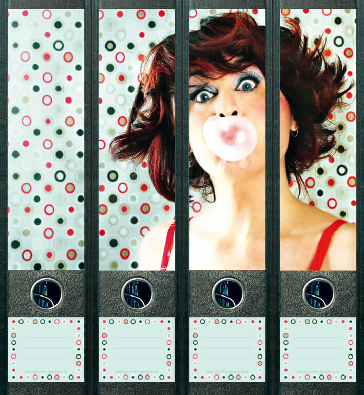 file art 4er-Ordnerrücken-Etiketten-Set &quot;Chewing Gum&quot; für 7,5 und 8 cm Ordner