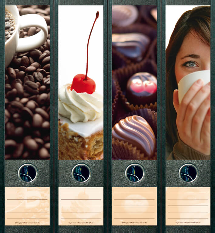 file art 4er-Ordnerrücken-Etiketten-Set &quot;Coffee and Sweets&quot; für 7,5 und 8 cm Ordner