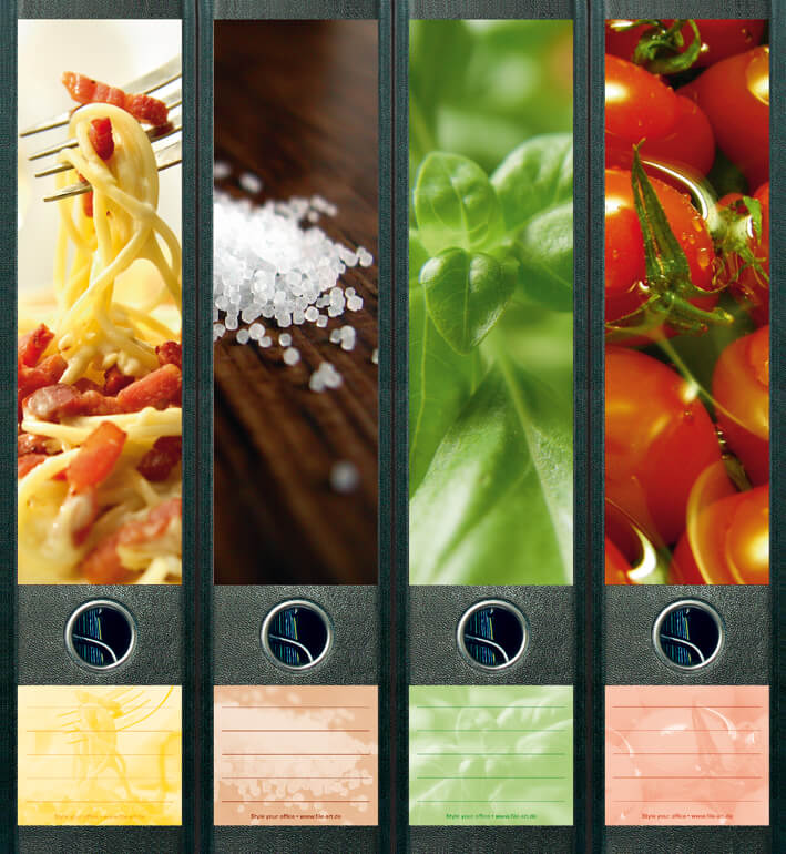 file art 4er-Ordnerrücken-Etiketten-Set &quot;Food&quot; für 7,5 und 8 cm Ordner