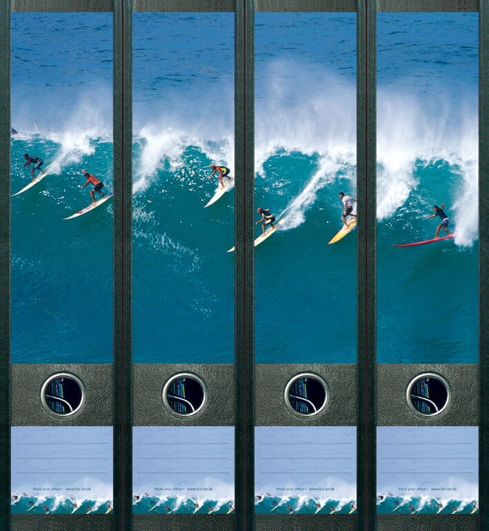 file art 4er-Ordnerrücken-Etiketten-Set &quot;Surfer&quot; für 7,5 und 8 cm Ordner