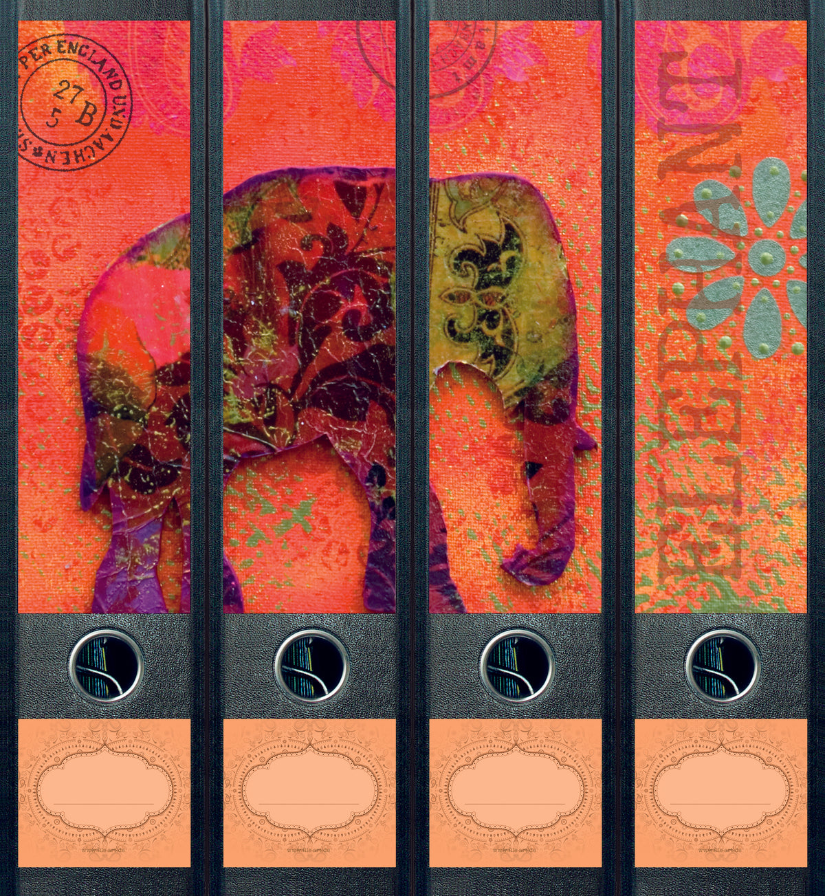 file art 4er-Ordnerrücken-Etiketten-Set &quot;Elephant&quot; für 7,5 und 8 cm Ordner