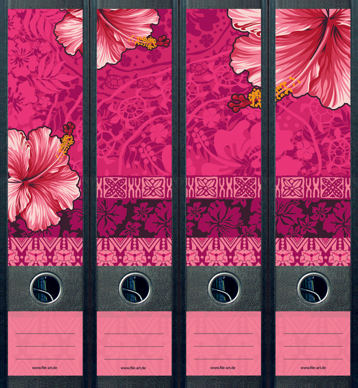 file art 4er-Ordnerrücken-Etiketten-Set &quot;Hibiscus für 7,5 und 8 cm Ordner