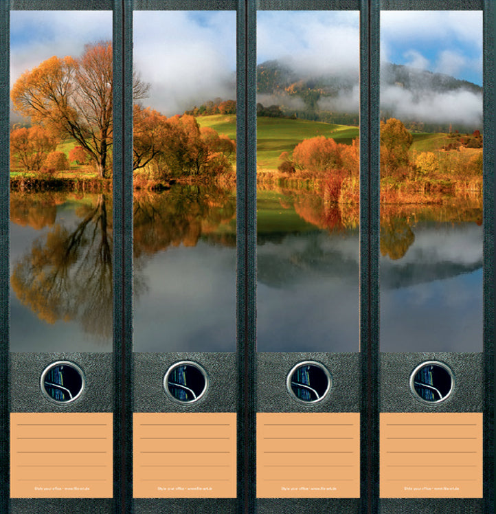 file art 4er-Ordnerrücken-Etiketten-Set &quot;Rattenberger Teich im Herbst&quot; für 7,5 und 8 cm Ordner