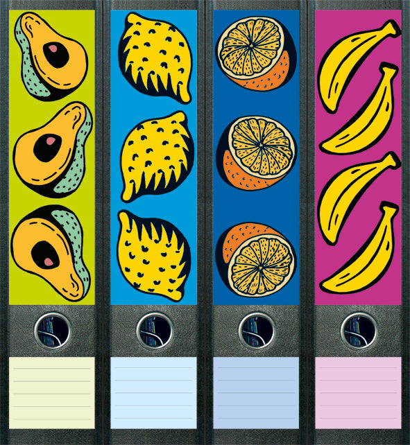 file art 4er-Ordnerrücken-Etiketten-Set &quot;Tutti Frutti&quot; für 7,5 und 8 cm Ordner