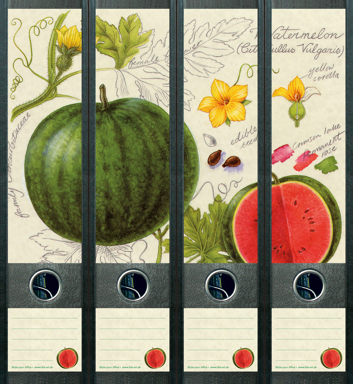 file art 4er-Ordnerrücken-Etiketten-Set &quot;Water Melon&quot; für 7,5 und 8 cm Ordner