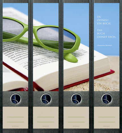file art 4er-Ordnerrücken-Etiketten-Set &quot;Reading Glasses&quot; für 7,5 und 8 cm Ordner