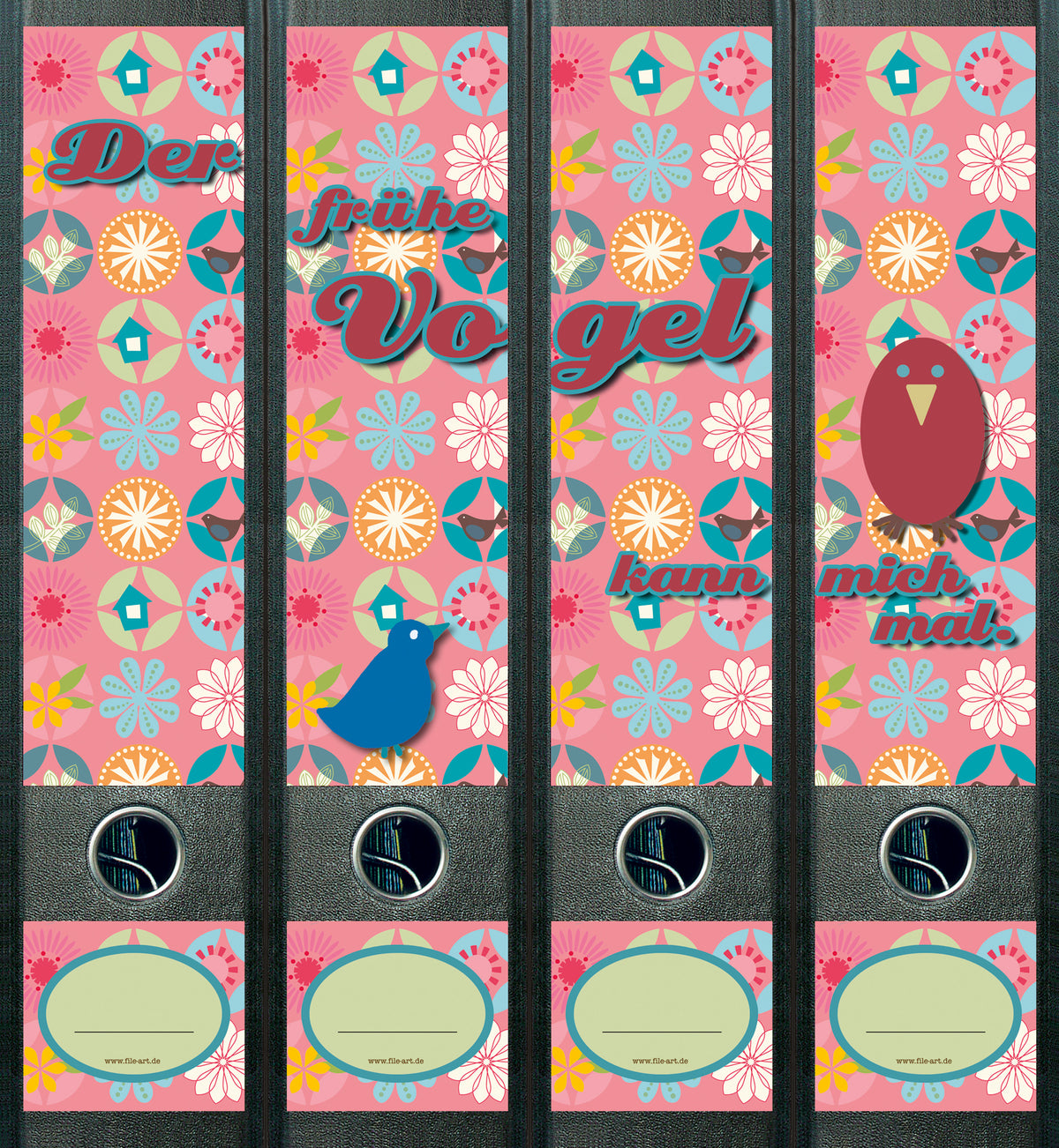 file art 4er-Ordnerrücken-Etiketten-Set &quot;Early Bird&quot; für 7,5 und 8 cm Ordner
