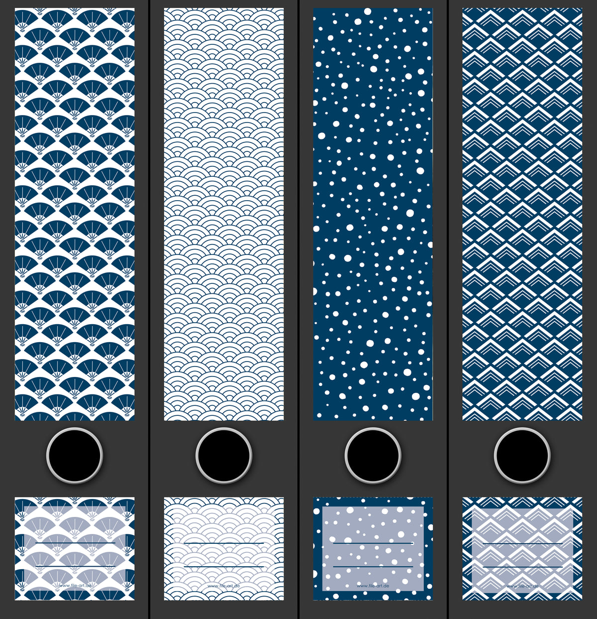 file art 4er -Ordnerrücken-Etiketten-Set &quot;Blue Pattern II&quot; für 7,5 und 8 cm Ordner