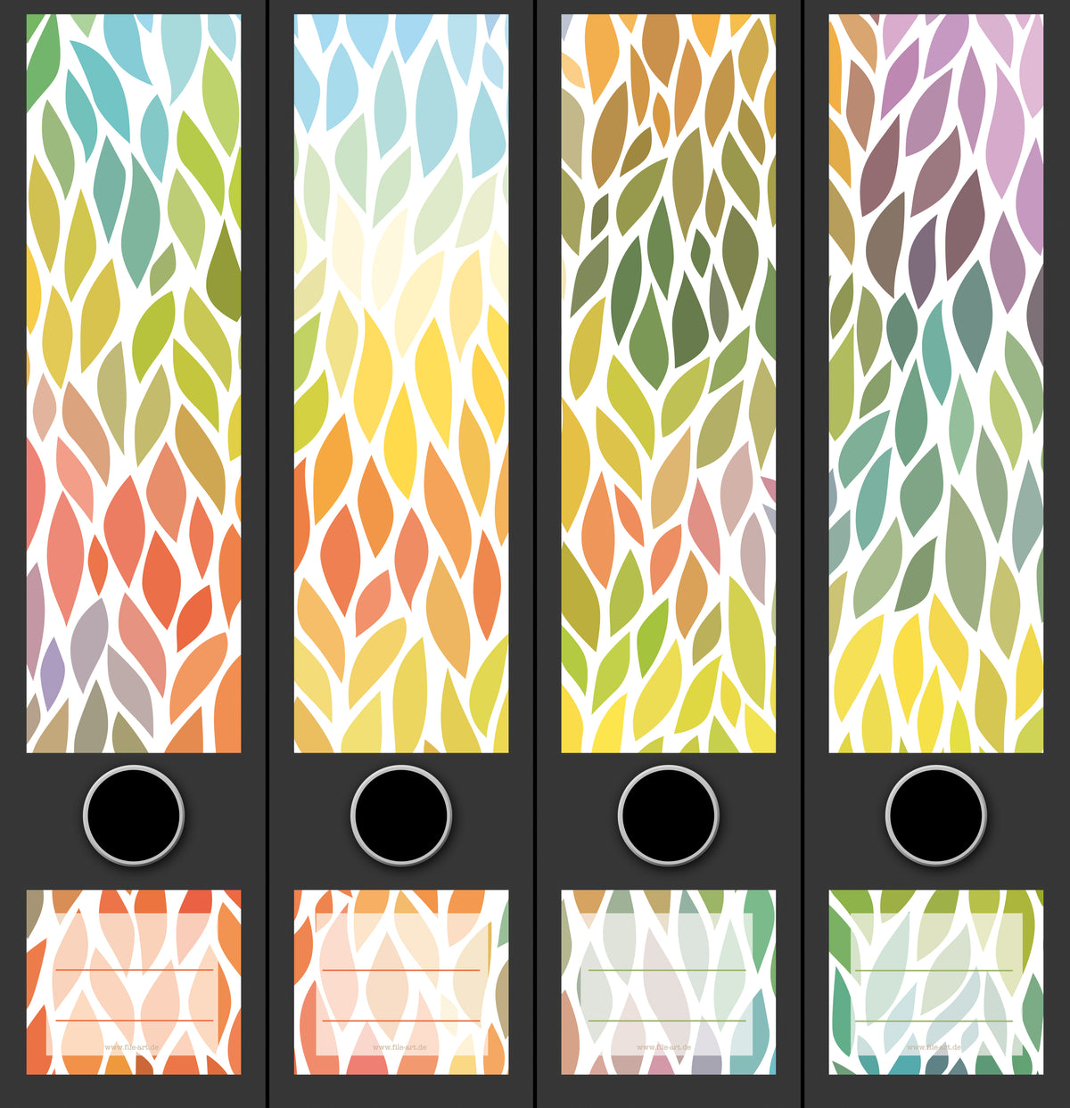 file art 4er -Ordnerrücken-Etiketten-Set &quot;Colorful leaves &quot; für 7,5 und 8 cm Ordner