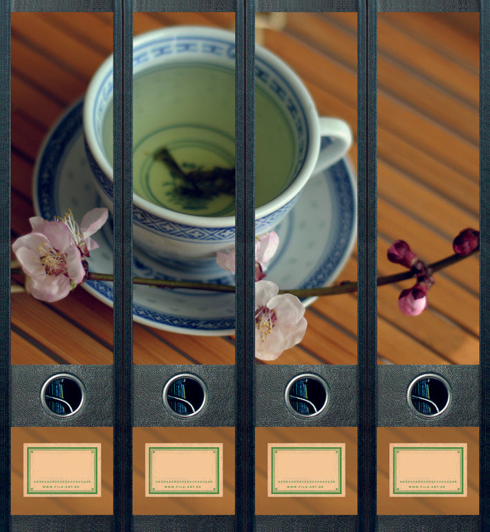 file art 4er-Ordnerrücken-Etiketten-Set &quot;Green Tea&quot; für 7,5 und 8 cm Ordner
