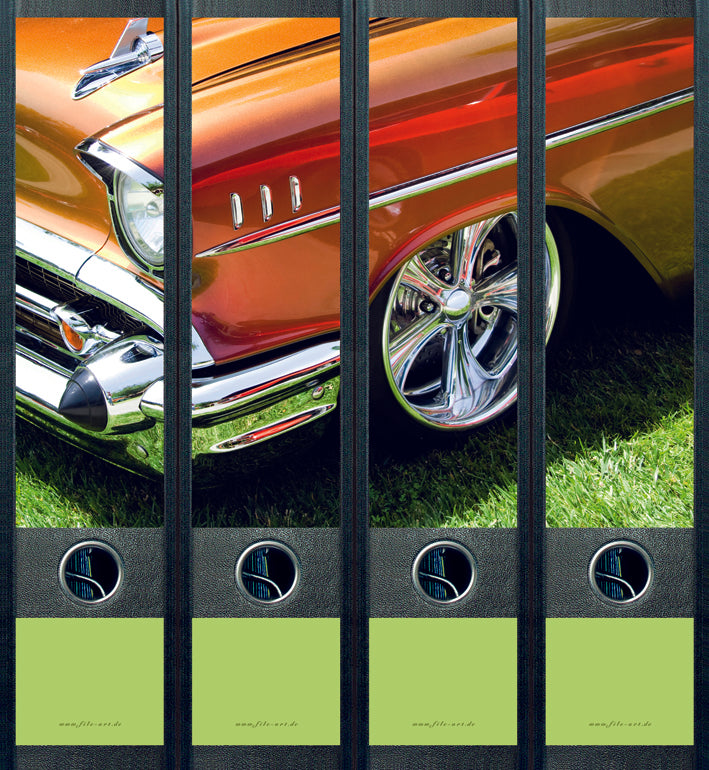 file art 4er-Ordnerrücken-Etiketten-Set &quot;Cadillac&quot; für 7,5 und 8 cm Ordner