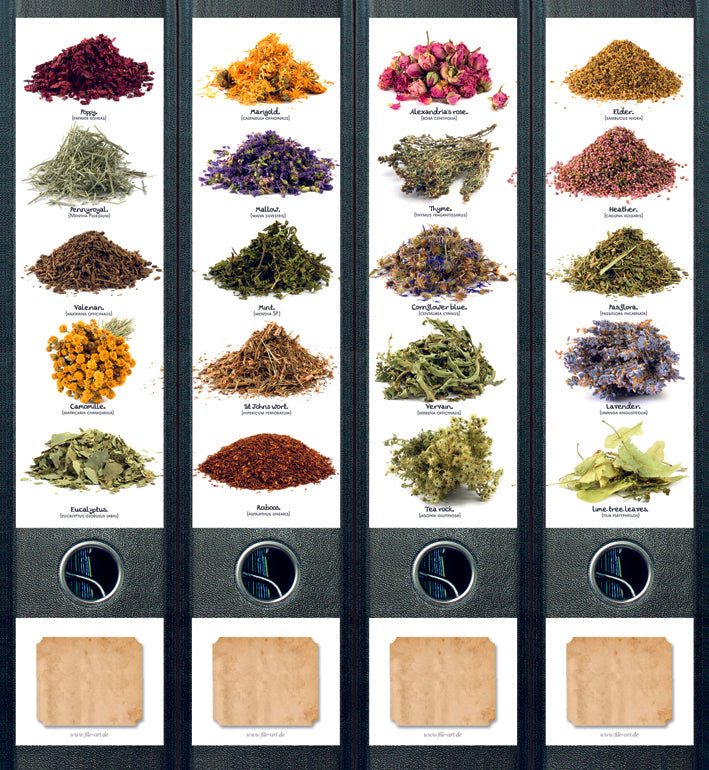 file art 4er-Ordnerrücken-Etiketten-Set &quot;Dried Flowers &amp; Herbs&quot; für 7,5 und 8 cm Ordner