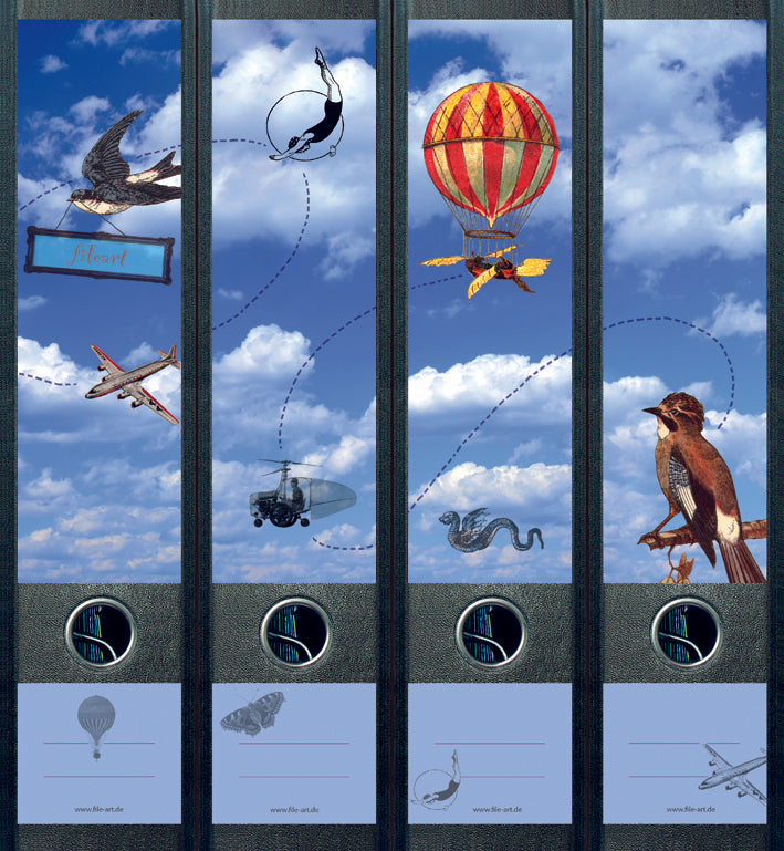 file art 4er-Ordnerrücken-Etiketten-Set &quot;Sky 2 / plane&quot; für 7,5 und 8 cm Ordner