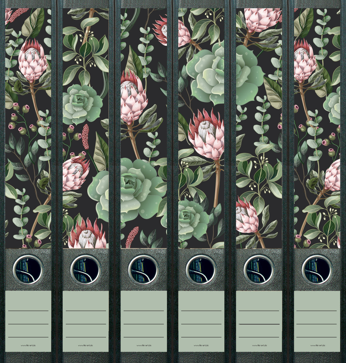 file art 6er -Ordnerücken-Etiketten-Set &quot;Succulent pattern/6&quot; für 5 cm Ordner -NEU-
