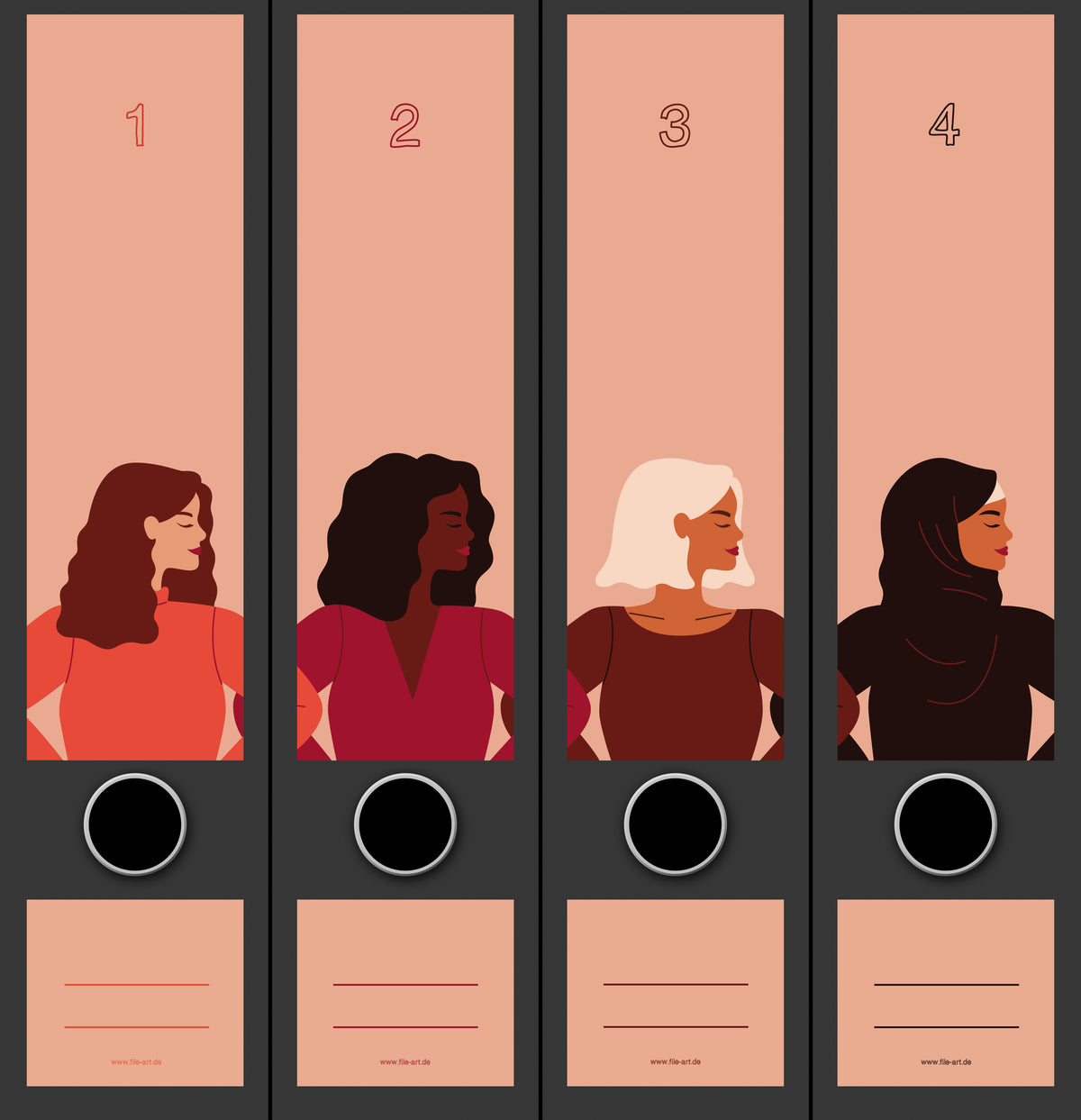 file art 4er -Ordnerrücken-Etiketten-Set &quot;Women&quot; für 7,5 und 8 cm Ordner