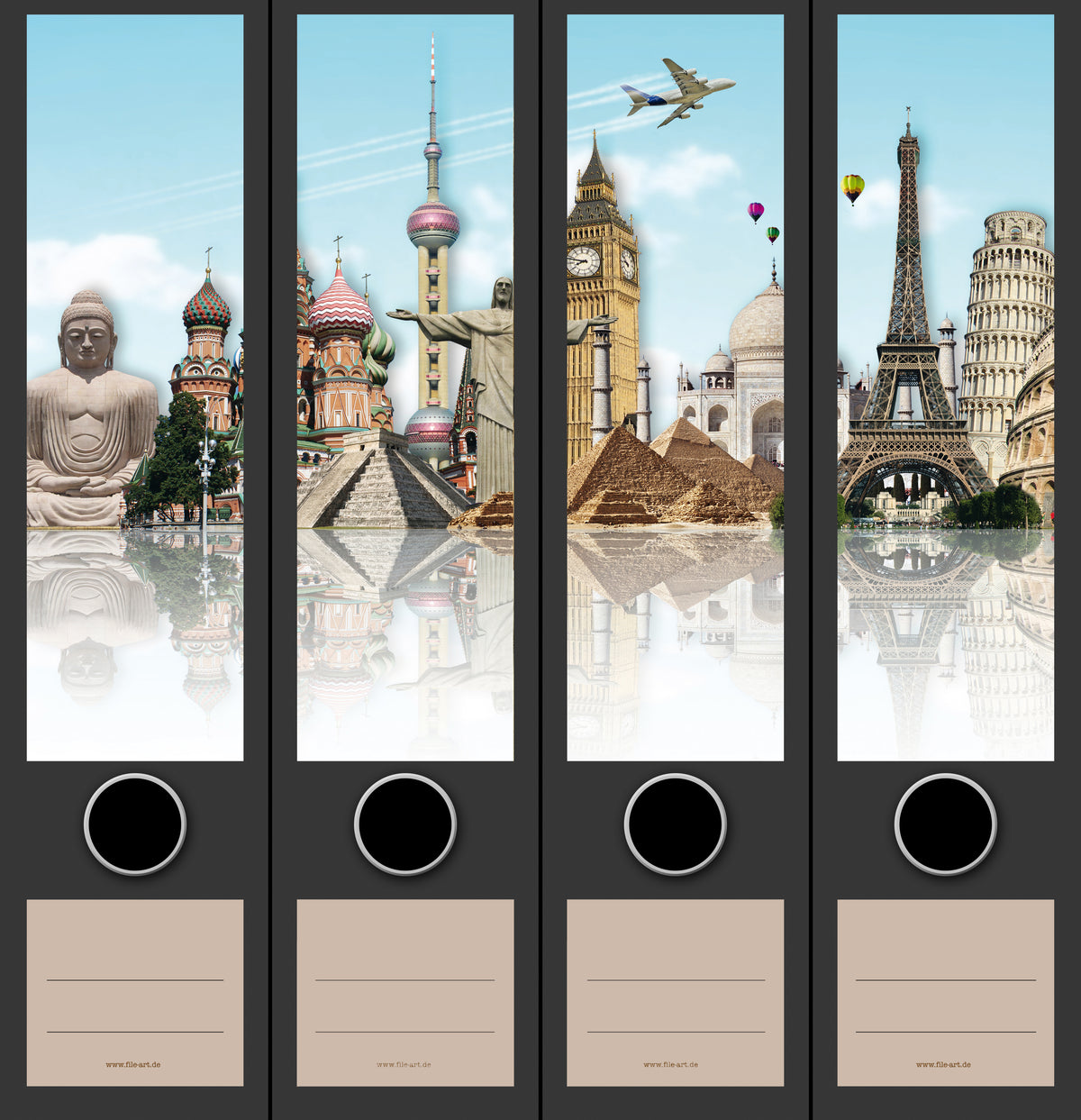 file art 4er -Ordnerrücken-Etiketten-Set &quot;World Monuments&quot; für 7,5 und 8 cm Ordner -NEU-